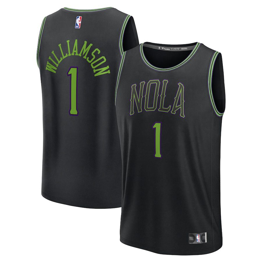 Men New Orleans Pelicans #1 Zion Williamson Fanatics Branded Black City Edition 2023-24 Fast Break NBA Jersey